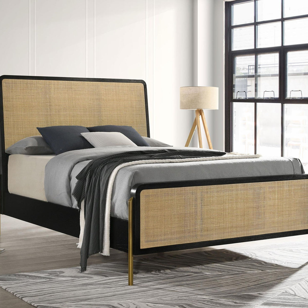 Arini Rattan Eastern King Panel Bed Black and Natural