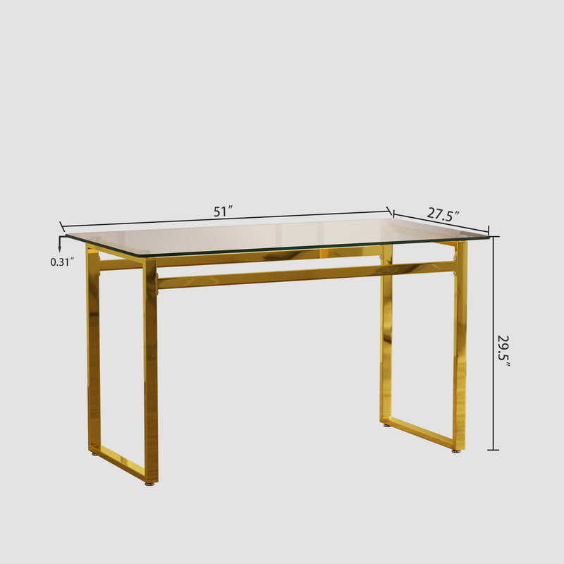 Modern Minimalist Rectangular Dining Table With Tempered Glass Top