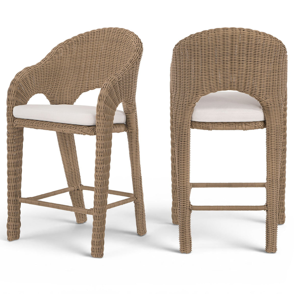 Seacrest - Olefin Water Resistant Fabric And Wicker Outdoor Patio Bar Stool
