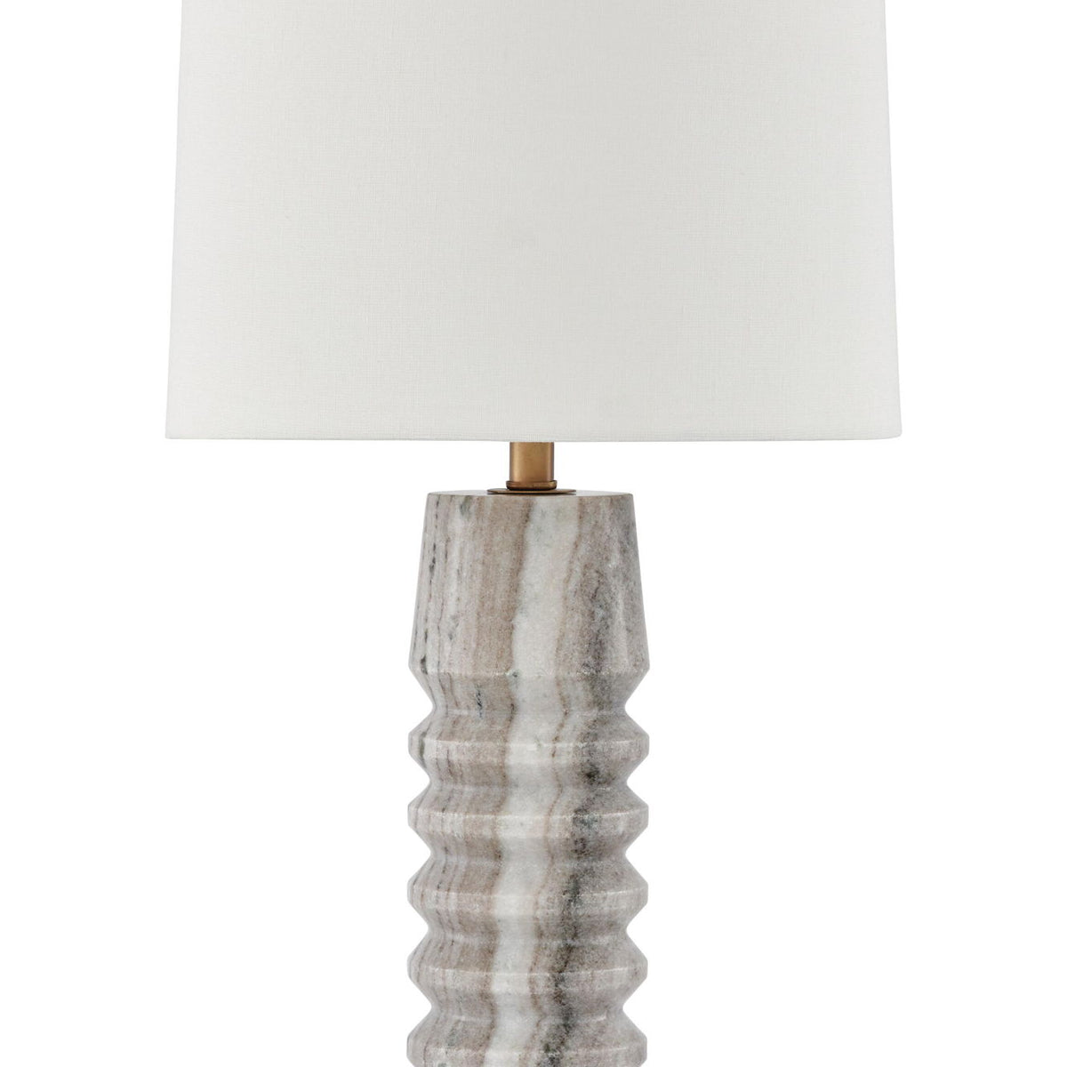 Desmont marble table lamp with white fabric shade and gray stone base