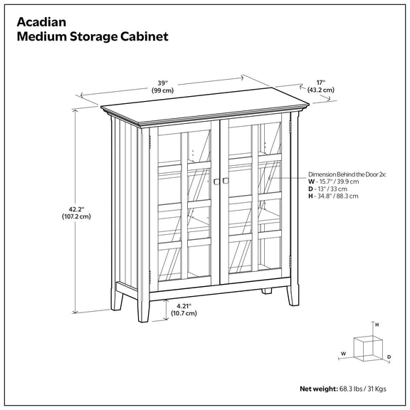Medium storage cabinet dimensions diagram with width, height, and depth measurements
