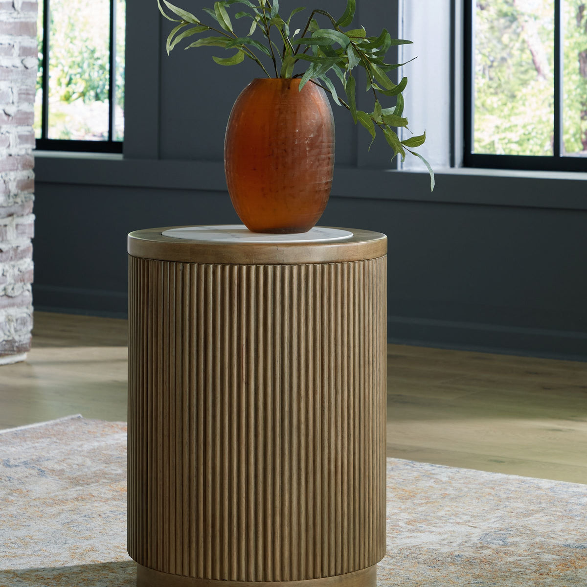 Camdill - Round End Table - Light Brown / White