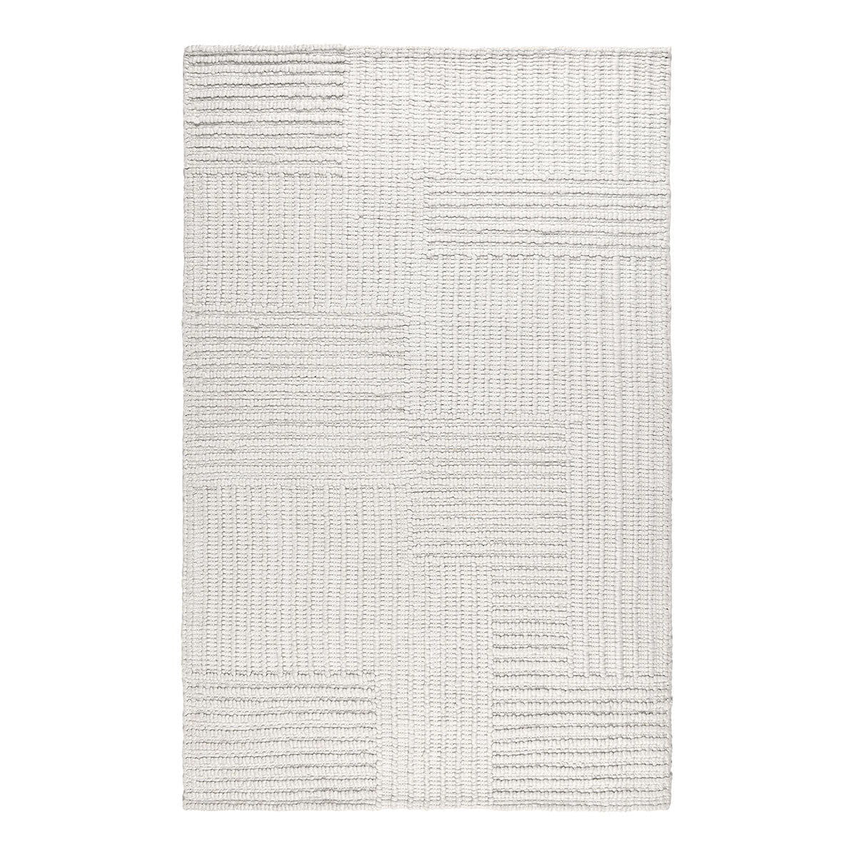 Clayton ivory area rug with raised weave detail and stitched-looking square patterns