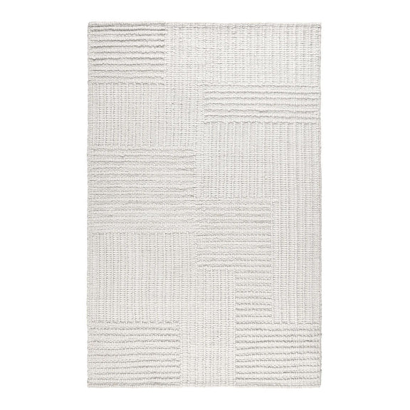 Clayton ivory area rug with raised weave detail and stitched-looking square patterns