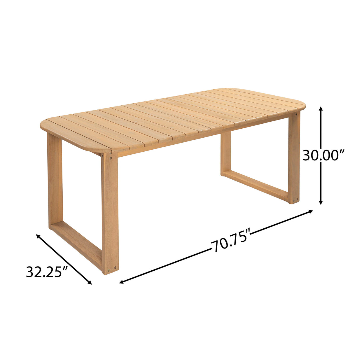 Rectangular Outdoor Dining Table With Slatted Top And U - Shaped Leg Frame For Backyard - Light Teak