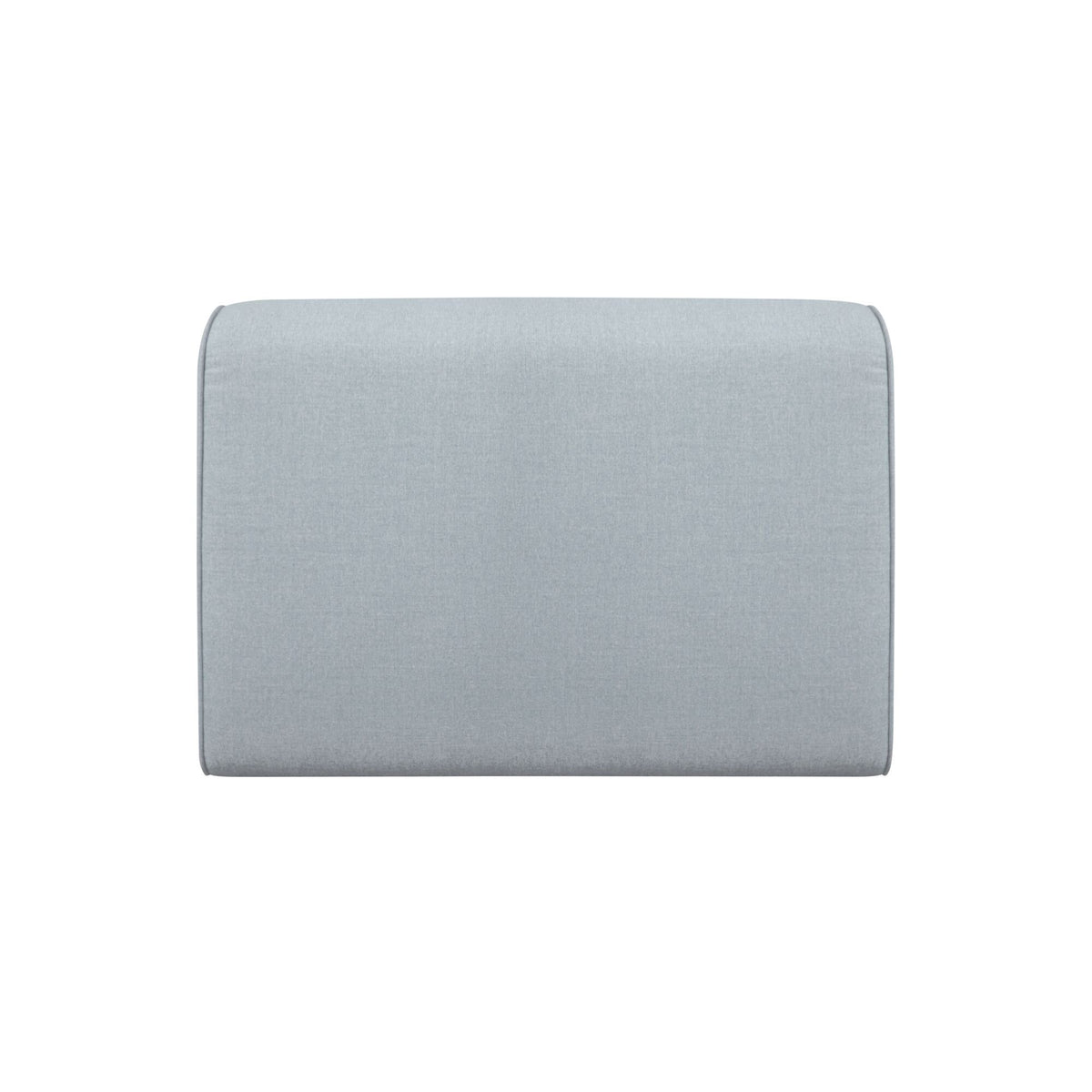 Light blue upholstered outdoor slipper chair back with smooth fabric panel