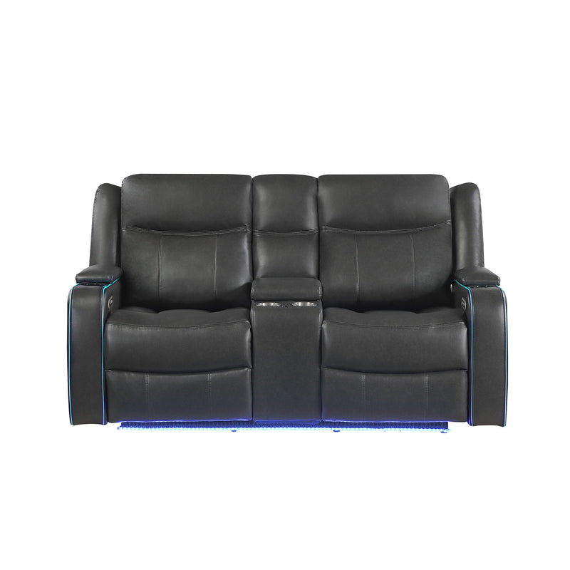 Blanca - Power Console Reclining Loveseat With LED Lights, Power Headrest And Speakers - Charcoal