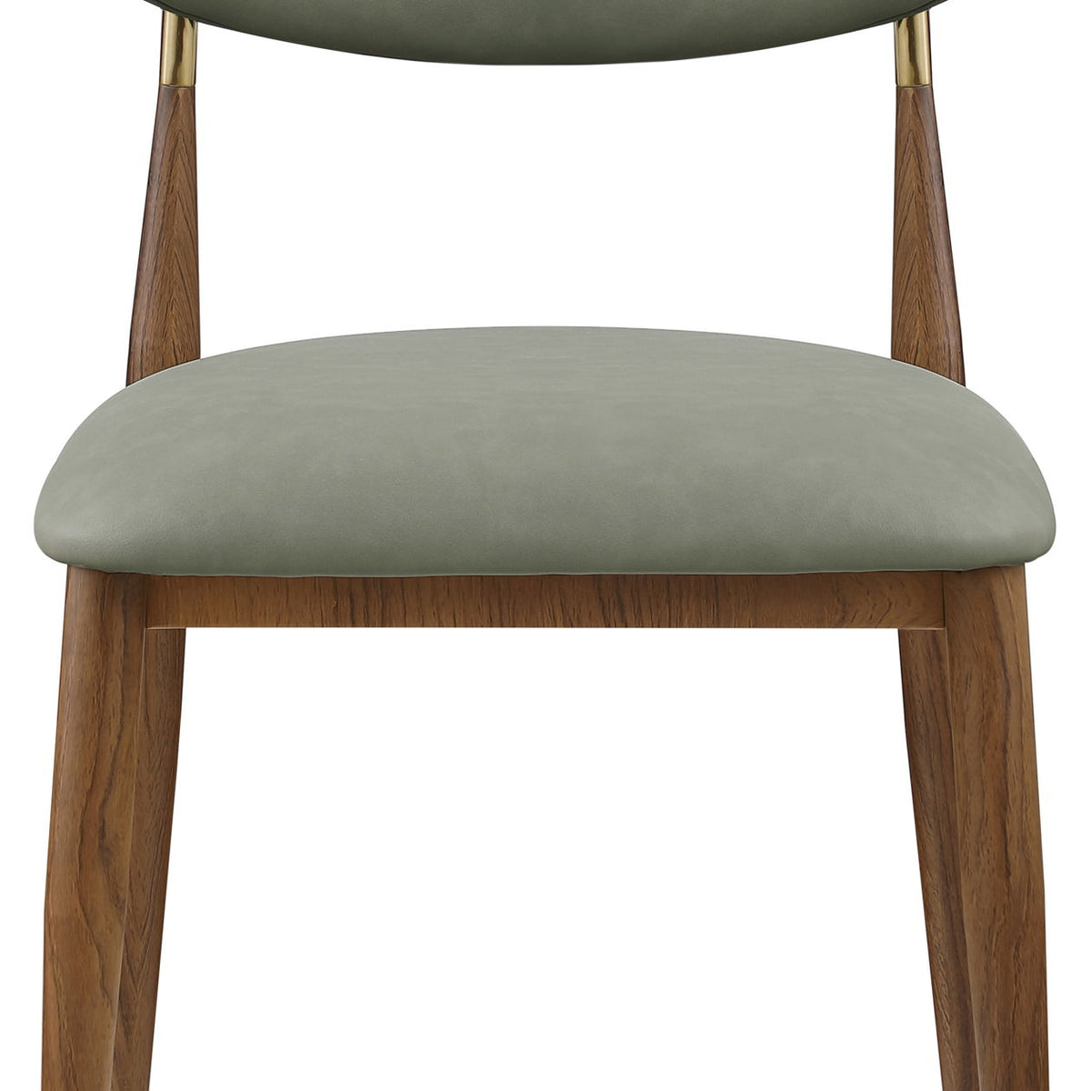 Dark green upholstered dining side chair with rounded back and walnut wooden legs
