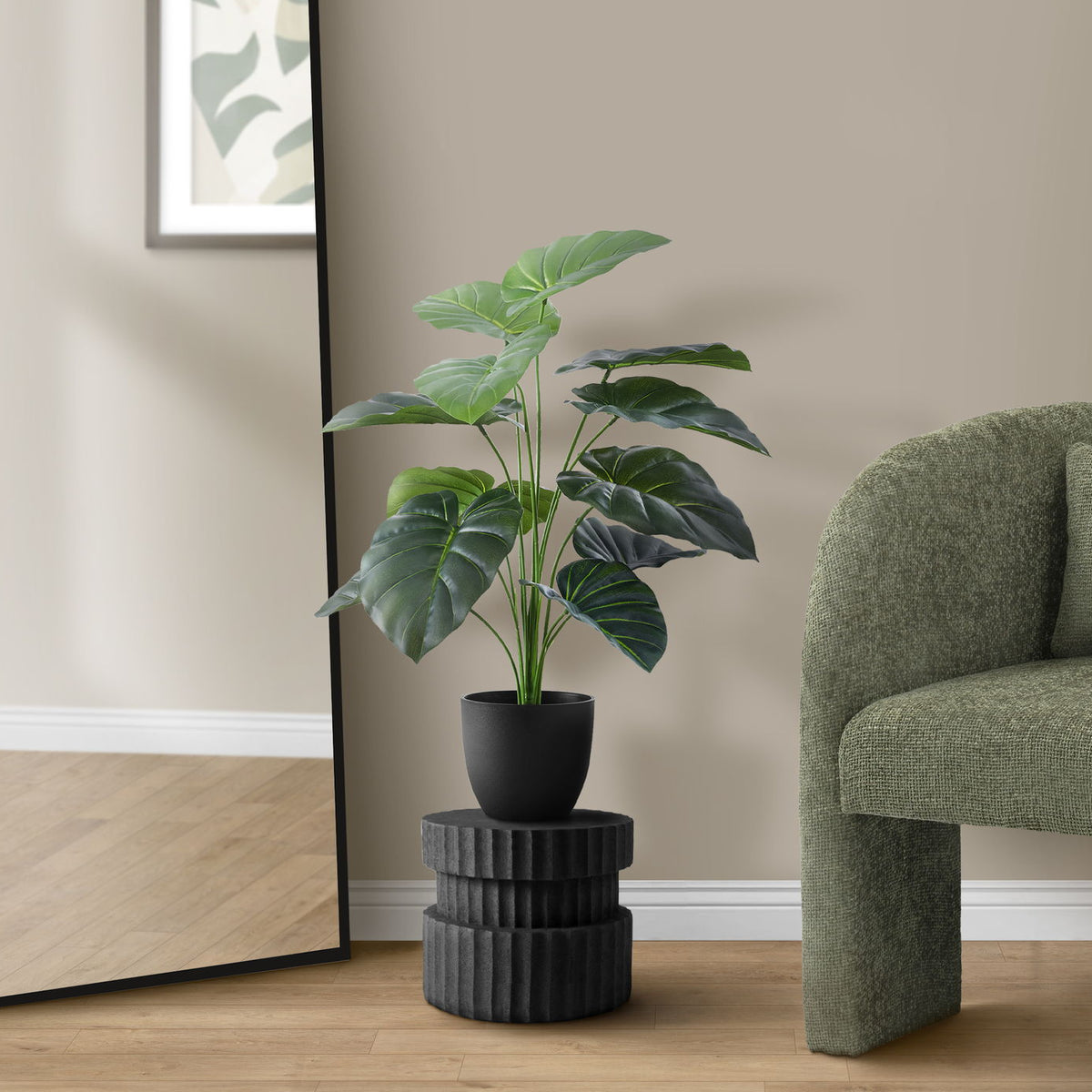 24" Tall, Artificial Plant, Alocasia, Indoor, Faux, Fake, Table, Greenery, Potted, Real Touch, Decorative - Green / Black