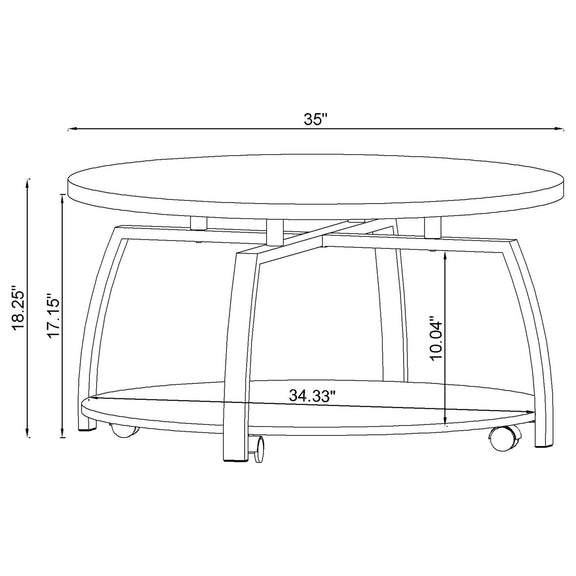 Round coffee table set dimensions diagram with 35 in width and height notes