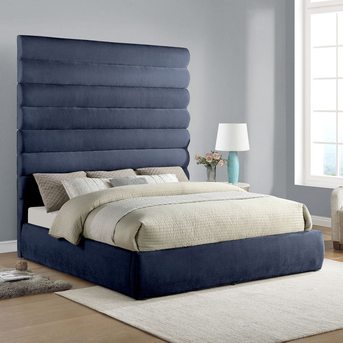 Adam - Chenille Fabric Bed With 89" Headboard