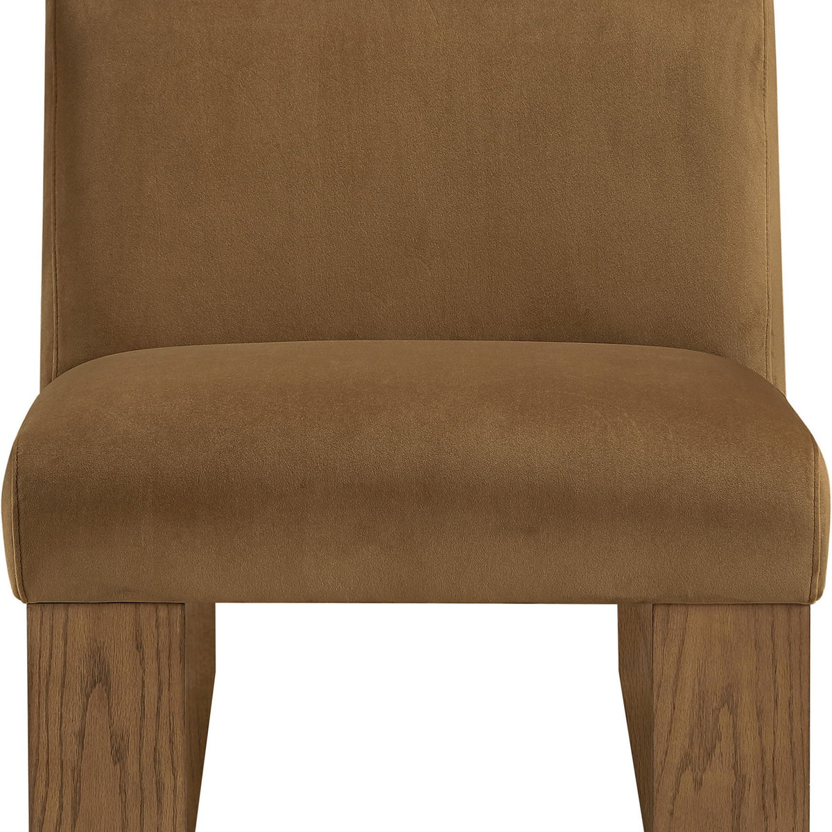 Velvet performance accent chair in brown with square track arms and cushioned seat