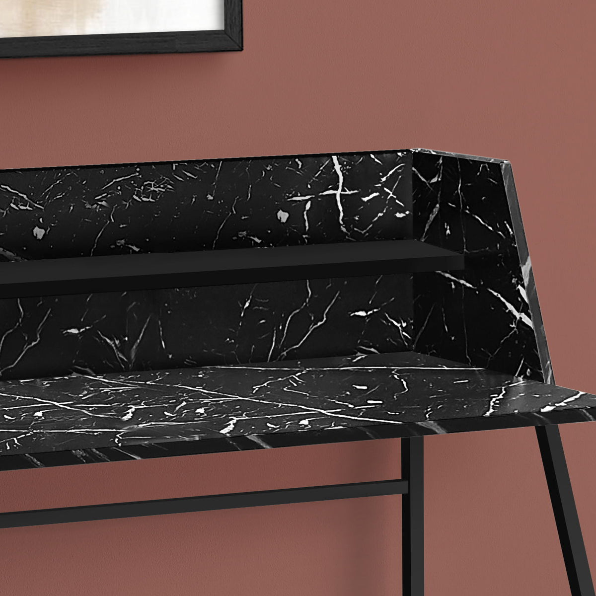 Computer Desk For Home Office, Laptop, Storage Shelves, Marble Look Contemporary & Modern