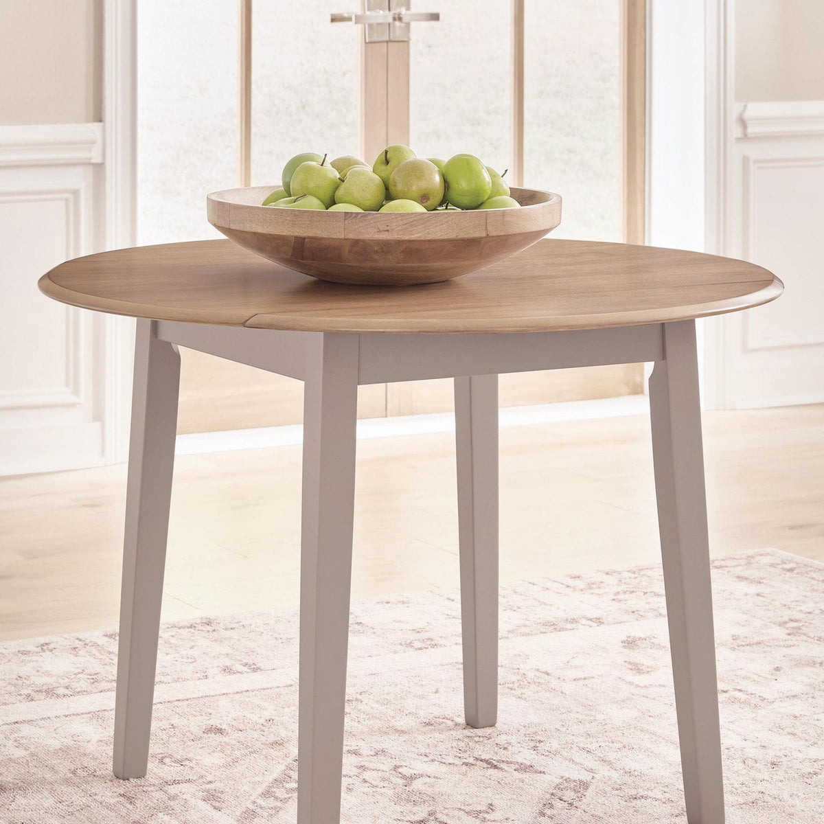 Harperfeld - Round Dining Room Drop Leaf Table - Natural / Gray