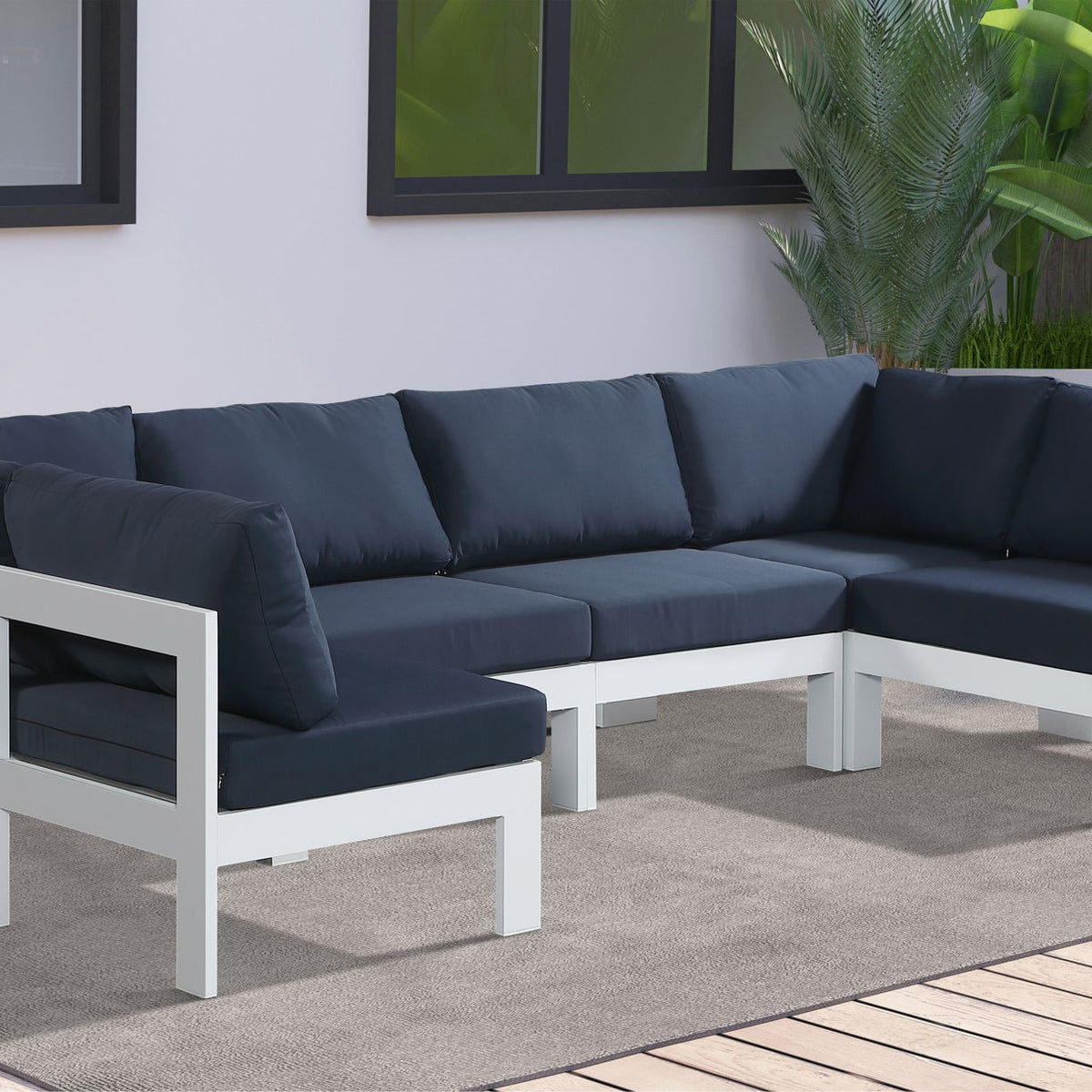 Nizuc - Outdoor Patio 6 Piece Modular Sectional With White Frame