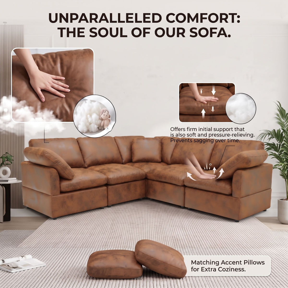 Modular Cloud Sectionals Sofa, Freely Configurable Corner - Light Brown