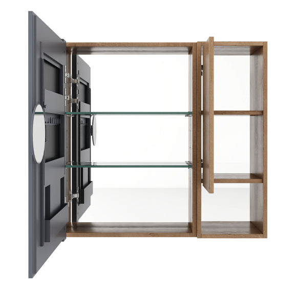 Wall-mounted bathroom cabinet with hinged door and adjustable shelves, oak-finish