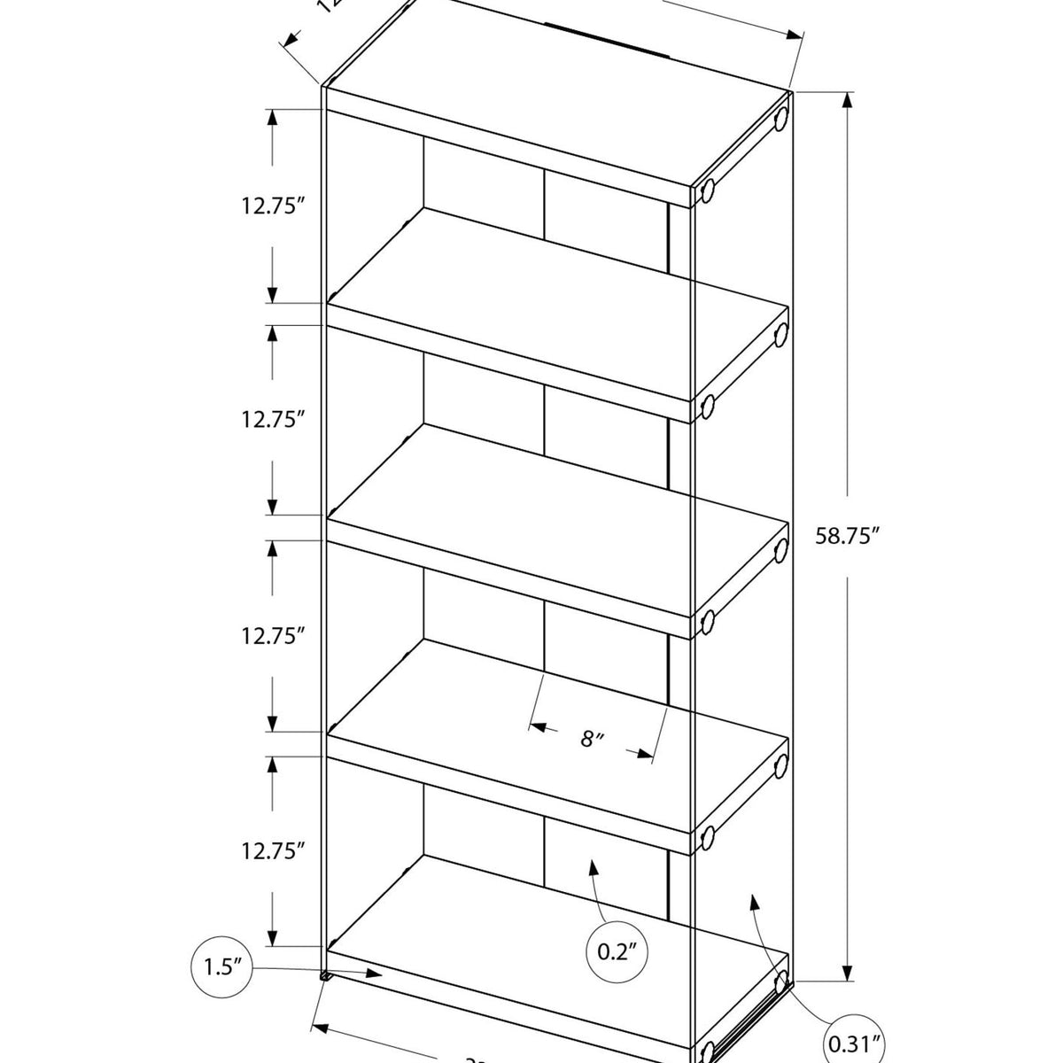 Bookshelf, Bookcase, Etagere, 5 Tier, Glossy Clear Tempered Glass - White