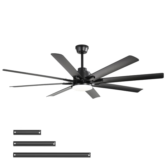 Smart Ceiling Fan With 8 Blades, Voice Remote Control, 6 Wind Speeds, Reversible DC Motor, 3 Color Lighting - Black