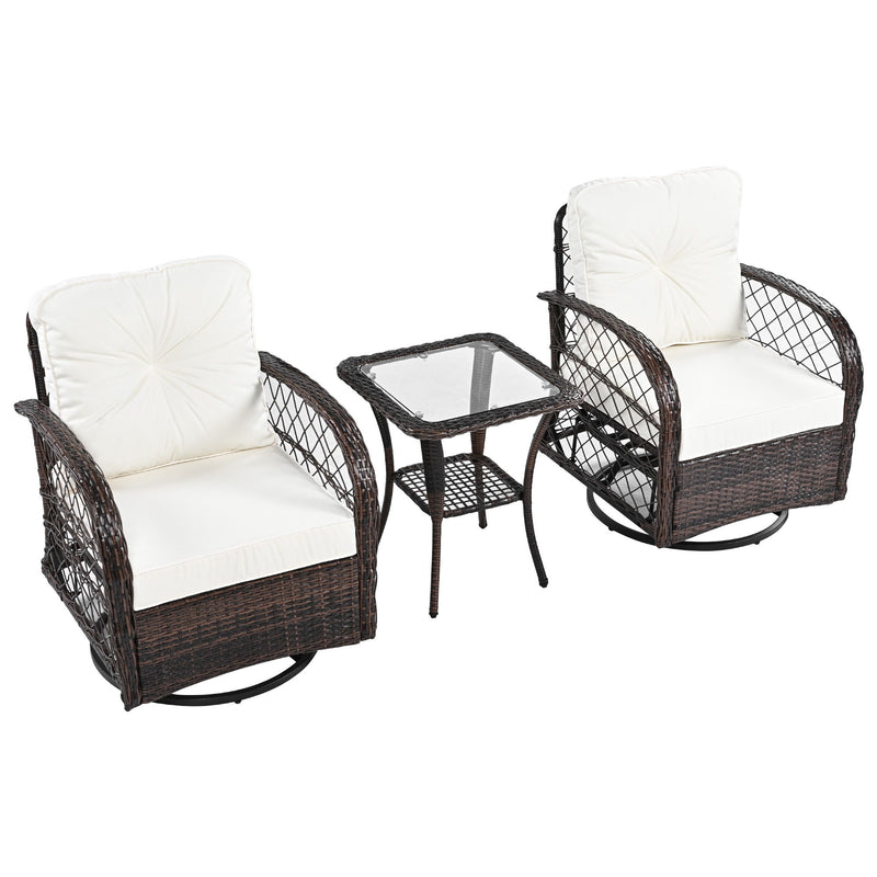 3 Piece Outdoor Chair & Table Set Chat Set, 2 Person Rattan Seating Group