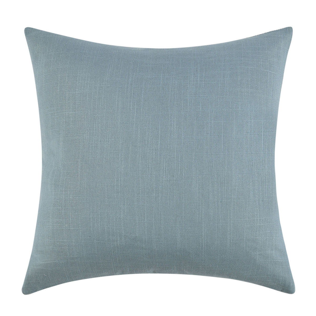 Light blue textured square throw pillow, simple front view