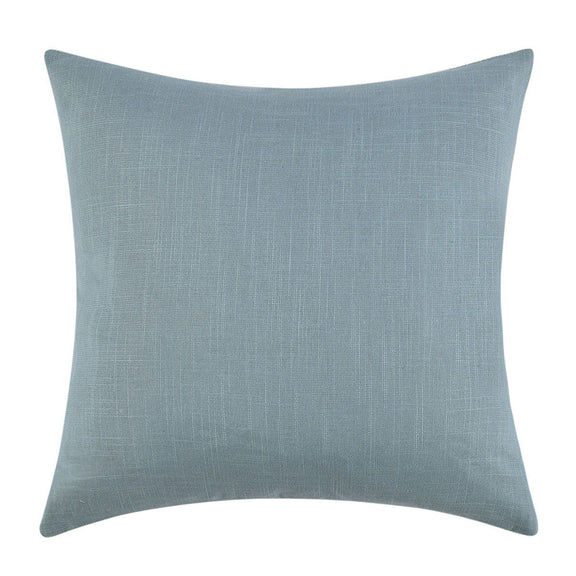 Light blue textured square throw pillow, simple front view