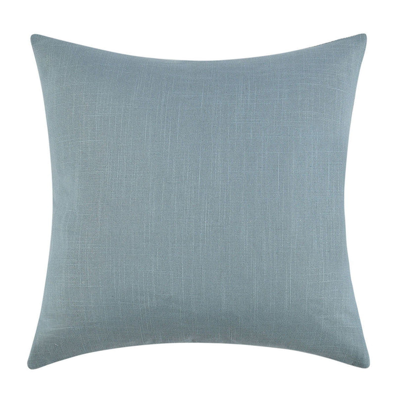 Light blue textured square throw pillow, simple front view