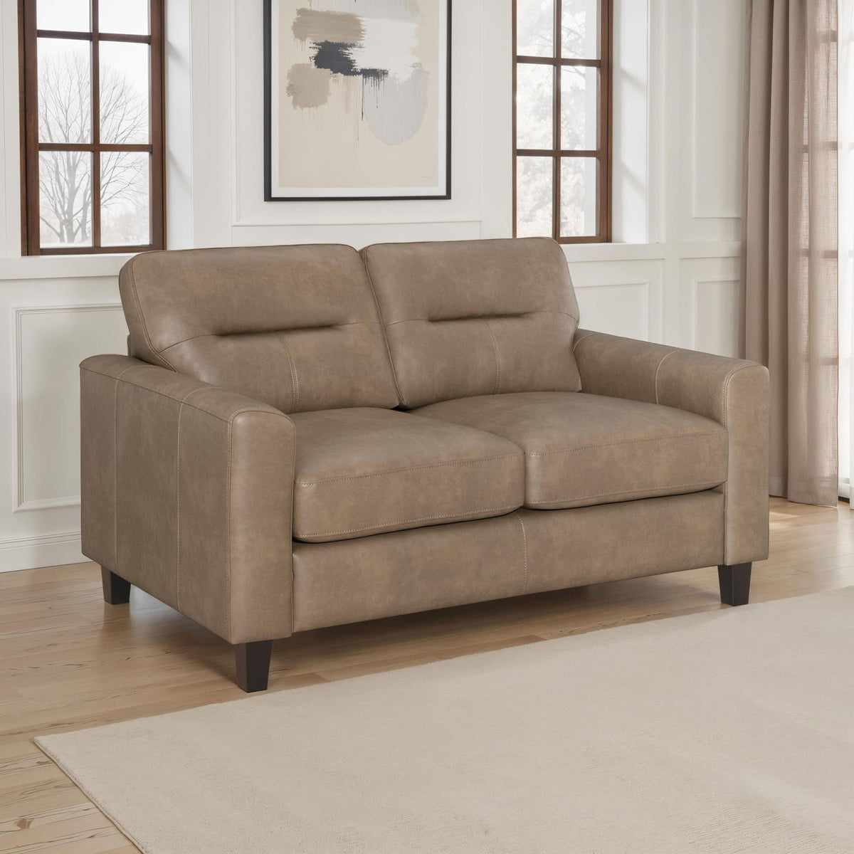 Scotland Faux Leather Upholstered Track Arm Loveseat Brown