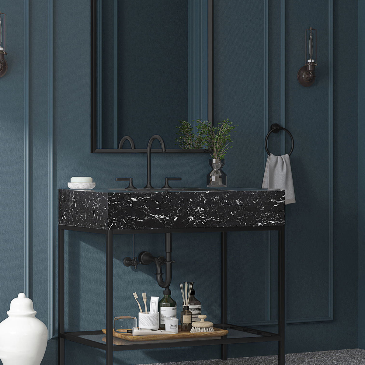 Marmo - Engineered Marble Bathroom Vanity With Black Base