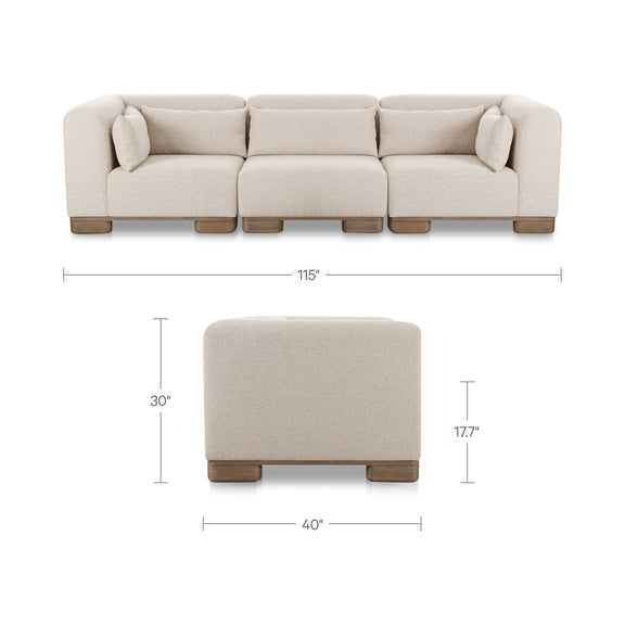 Modular sofa dimensions 40"W x 17.7"D x 30"H with padded armrests