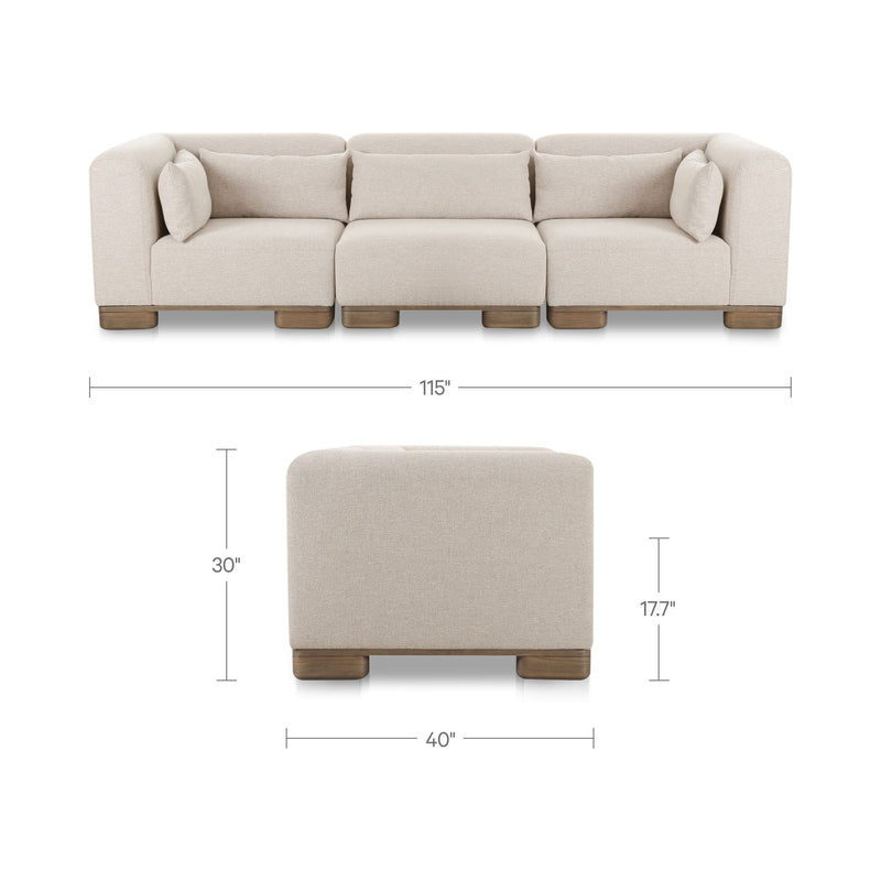 Modular sofa dimensions 40"W x 17.7"D x 30"H with padded armrests