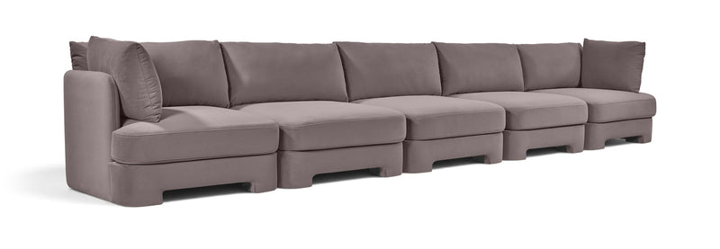 Hammond 5-piece velvet sectional sofa in gray with track arms and box seat cushions