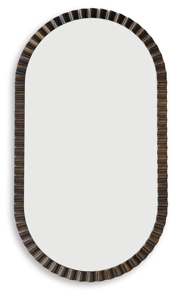 Dark brown accent mirror with ribbed oval frame