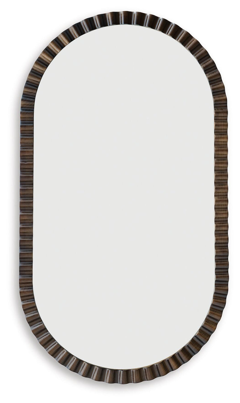 Dark brown accent mirror with ribbed oval frame