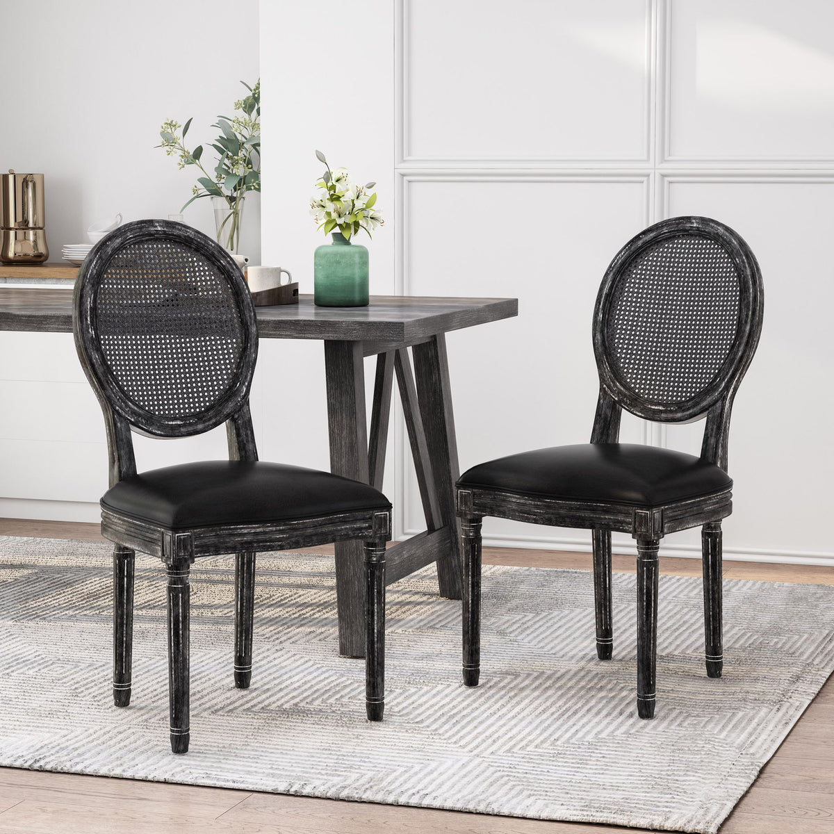 French Country Dining Chair With Cane Backrest (Set of 2)