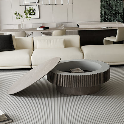 Round Coffee Table Hidden Storage Solid Wood Veneer Gray 39.37-inch