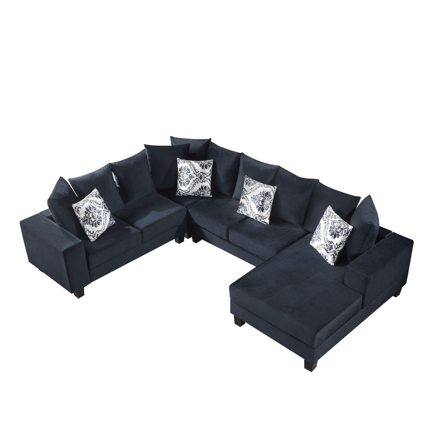 Modern U Shape Sectional Sofa, Velvet Corner Couch With Lots Of Pillows Included, Elegant And Functional Indoor Furniture - Black