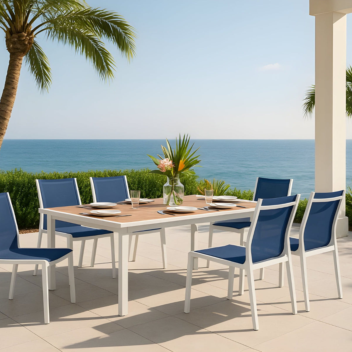 Nizuc - Outdoor Patio Dining Chair With White Frame (Set of 2)