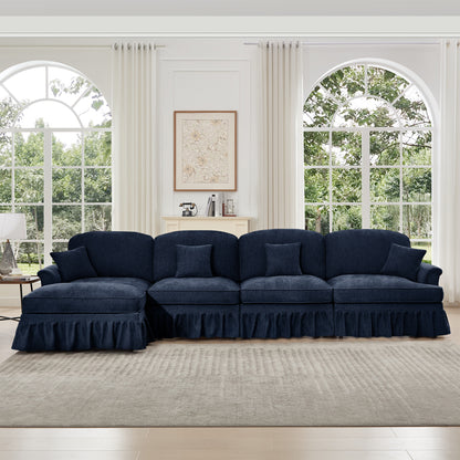 Modular L-Shaped Chenille Sectional Sofa - Blue Chenille