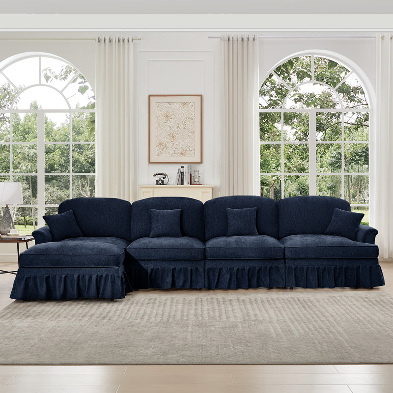 Modular L-Shaped Chenille Sectional Sofa - Blue Chenille