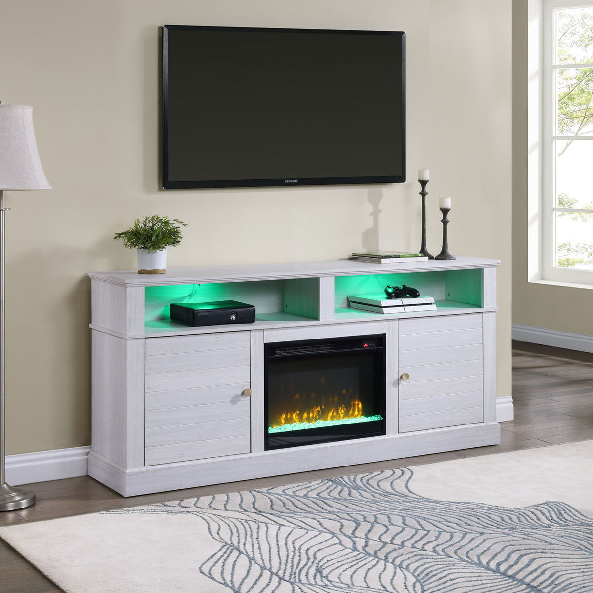 Lucifer - TV Stand Console With Fireplace - White Walnut