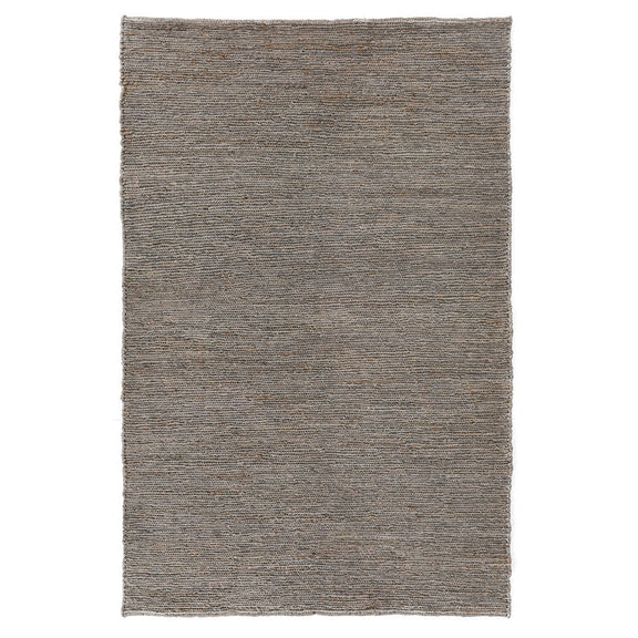 Gray jute area rug with dense flat weave look and short fringed edges