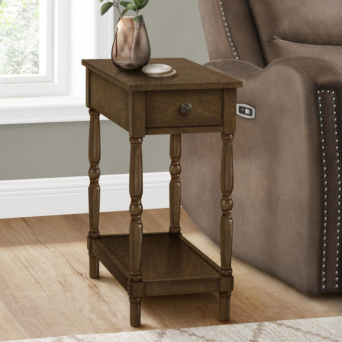 Accent End Table, 2 Tier, Storage Drawer, Traditional Stylish Design