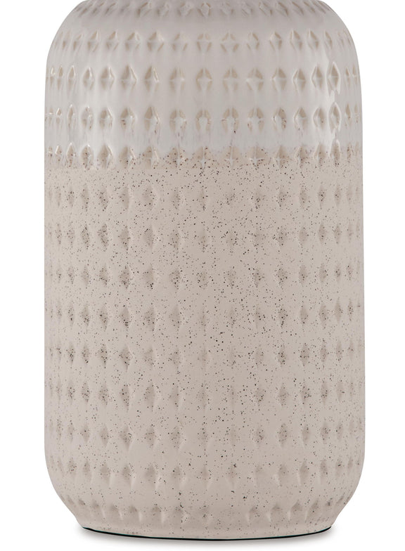 Textured ceramic lamp base in beige-white with speckled pattern