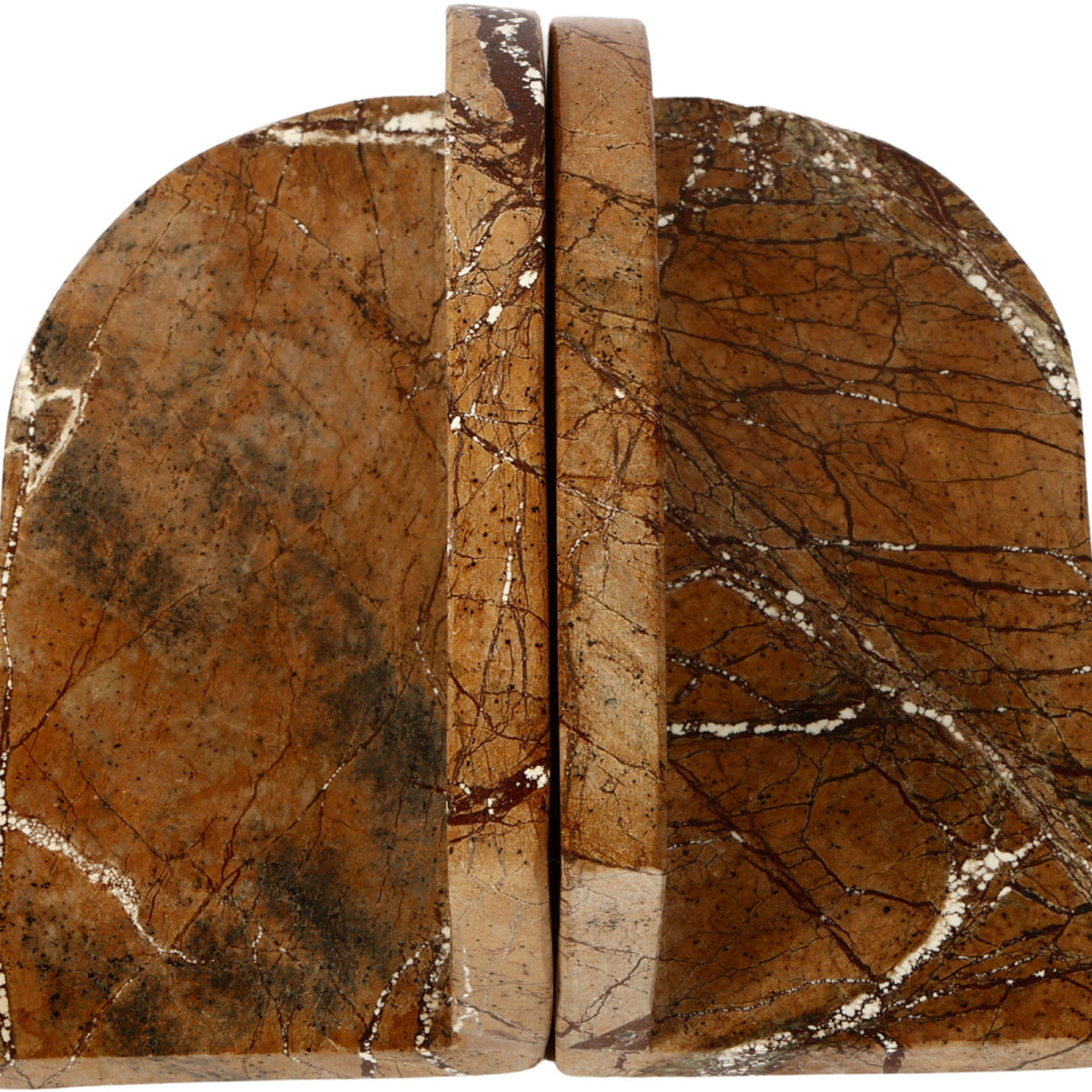 Genuine marble bookends in warm tan and brown with crackle veining.