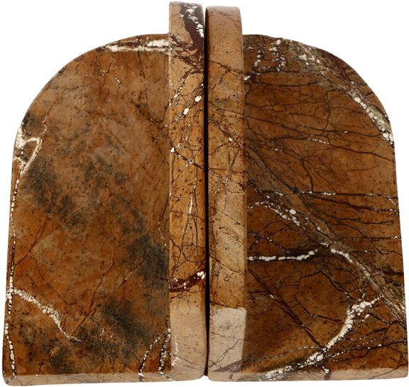 Genuine marble bookends in warm tan and brown with crackle veining.