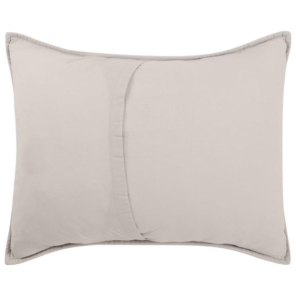 Decorative sham in light taupe with envelope closure and smooth solid front.