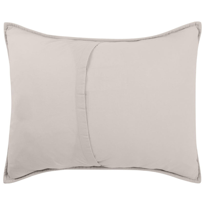 Decorative sham in light taupe with envelope closure and smooth solid front.