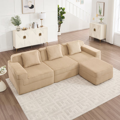 3-Seater Modular L-Shaped Corduroy Sectional Sofa - Camel Corduroy