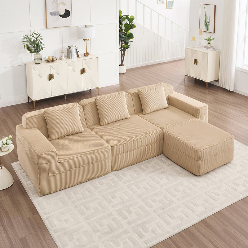 3-Seater Modular L-Shaped Corduroy Sectional Sofa - Camel Corduroy